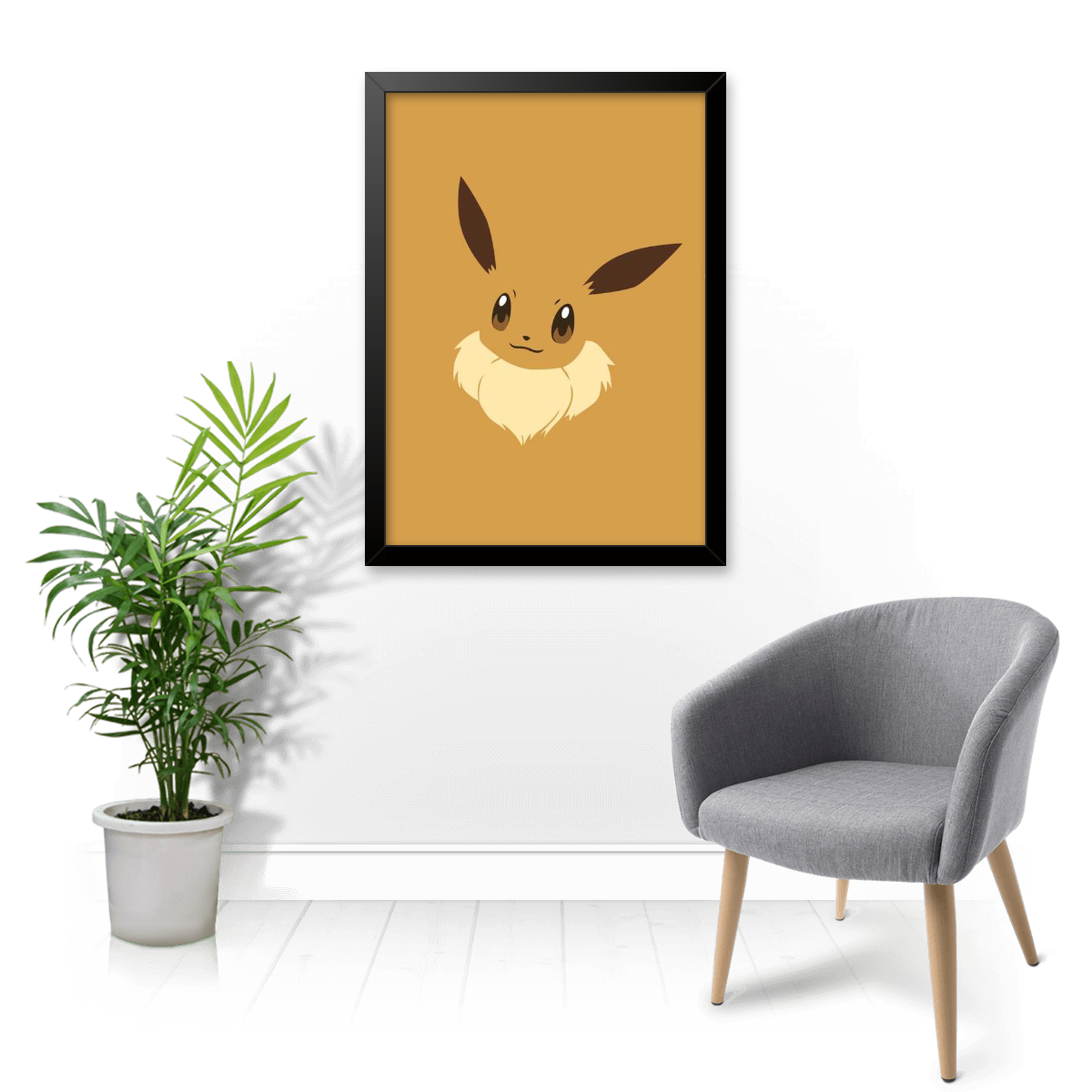 Quadro decorativo com moldura e vidro anime Pokémon Eevee Vaporeon